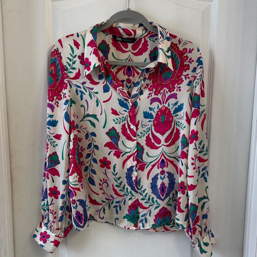 Zara Vibrant Floral Blouse - Pink and Blue